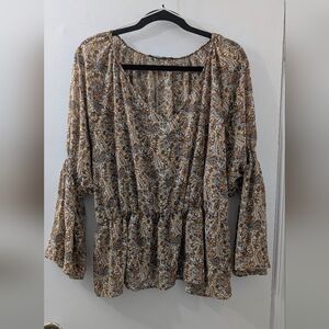 Black Tape_ Boho Paisley Print Blouse - Brown and Cream